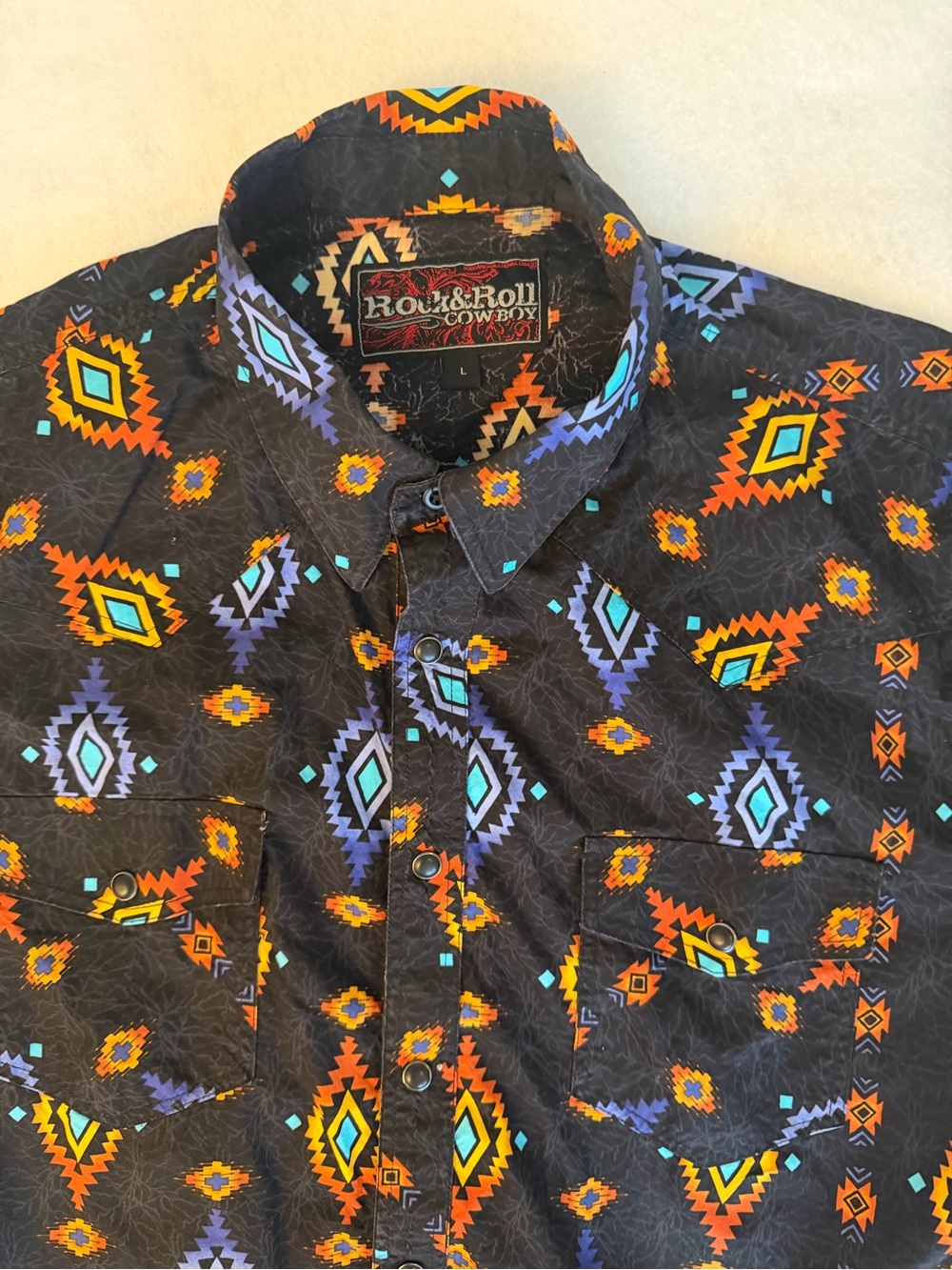 Rock & Roll Cowboy Men's L Aztec Western Pearl Snap Long Sleeve Shirt